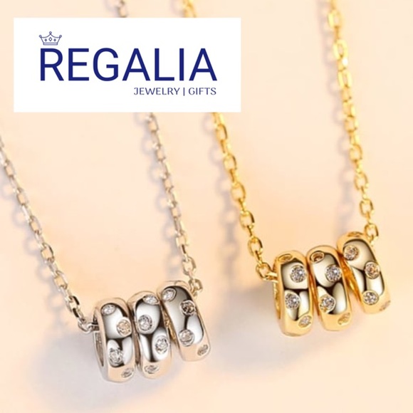 Trendy 18k Gold Vermeil Italian
Sterling Silver Necklace 3Mini Rings
w/Crystals - Picture 3 of 4